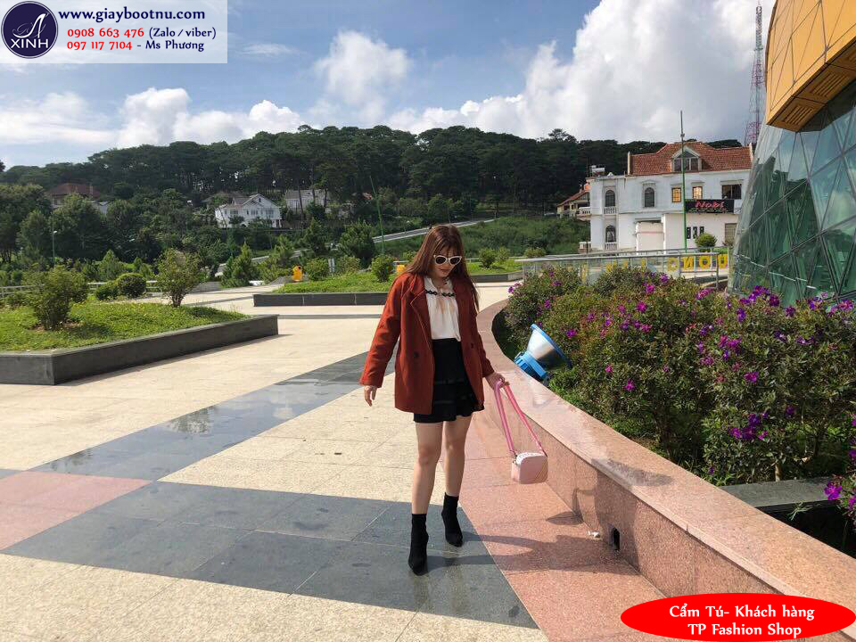 Boot tất cổ lửng da lộn sành điệu màu đen GBN19001 Boot tất cổ lửng da lộn sành điệu màu đen GBN19001