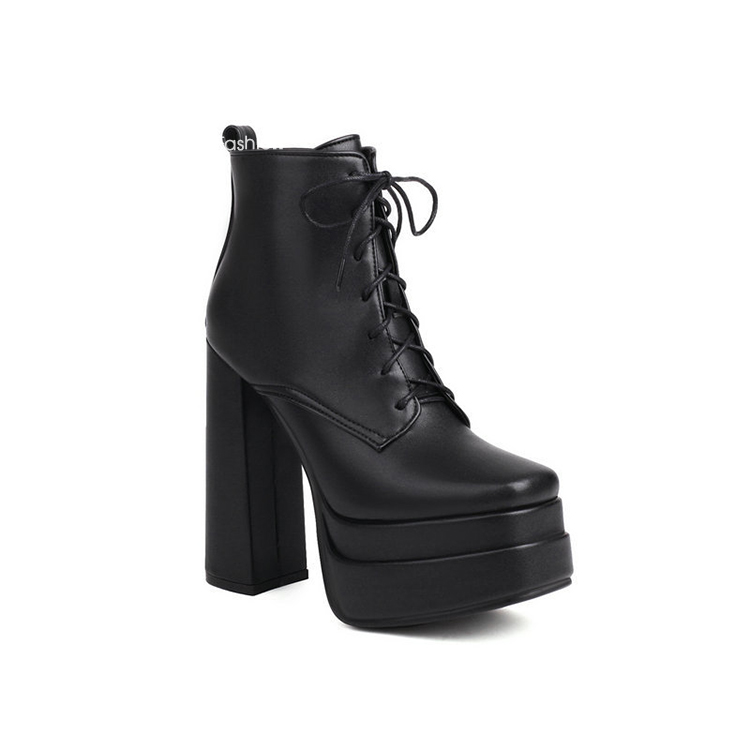 Giày boot nữ CỘT DÂY cổ ngắn gót vuông đế kép 14cm, mũi vuông ÔM CHÂN - HIỆN ĐẠI GBN20A