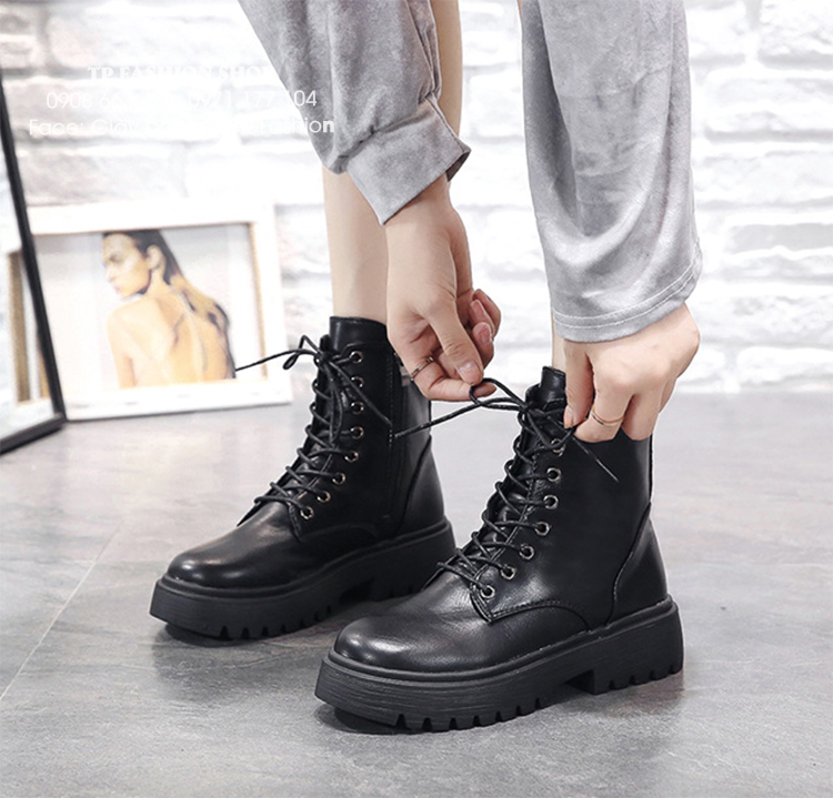 Giày boot nữ cột dây ĐẾ THẤP 4CM  chống trượt  cho style TRẺ TRUNG- HIỆN ĐẠI GBN32A
