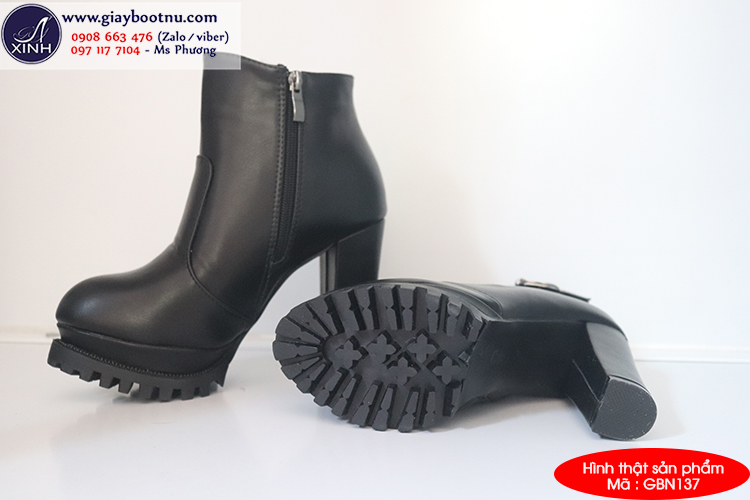 Boot nữ đế vuông cổ ngắn sành điệu GBN137 Boot nữ đế vuông cổ ngắn sành điệu GBN137