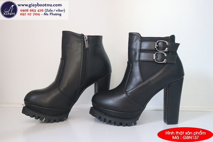 Boot nữ đế vuông cổ ngắn sành điệu GBN137 Boot nữ đế vuông cổ ngắn sành điệu GBN137