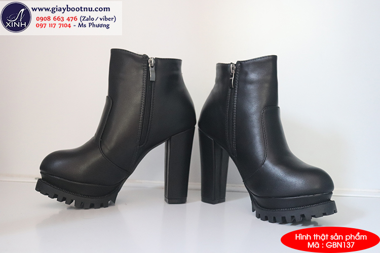 Boot nữ đế vuông cổ ngắn sành điệu GBN137 Boot nữ đế vuông cổ ngắn sành điệu GBN137