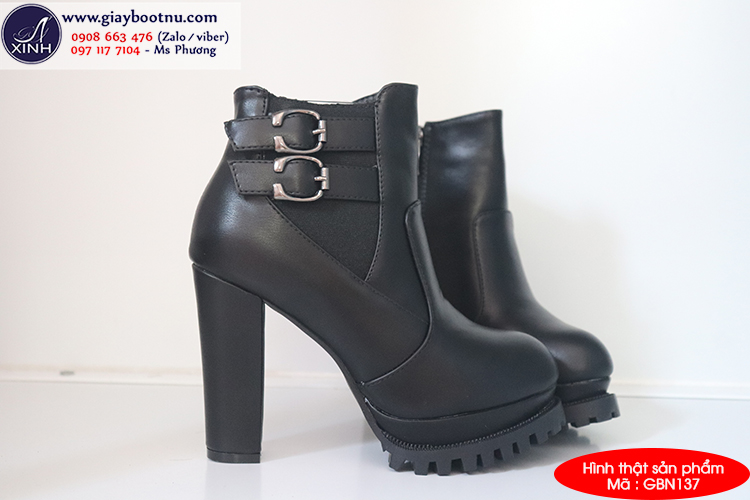 Boot nữ đế vuông cổ ngắn sành điệu GBN137 Boot nữ đế vuông cổ ngắn sành điệu GBN137