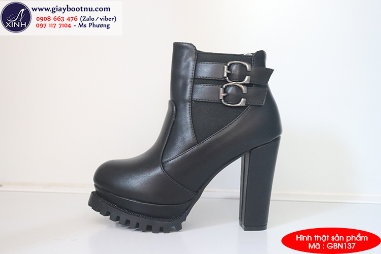 Boot nữ đế vuông cổ ngắn sành điệu GBN137 Boot nữ đế vuông cổ ngắn sành điệu GBN137