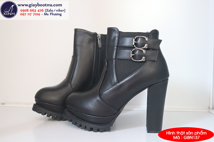 Boot nữ đế vuông cổ ngắn sành điệu GBN137 Boot nữ đế vuông cổ ngắn sành điệu GBN137