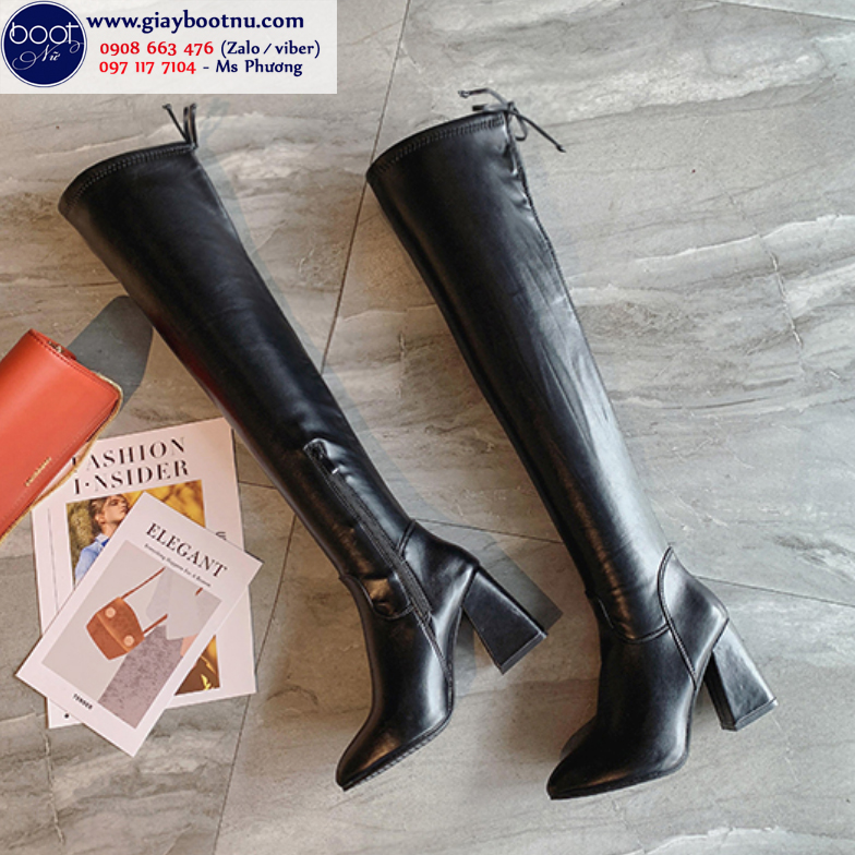 Boot nữ cổ cao gót vuông ngang đùi da bóng GCC0801 Boot nữ cổ cao gót vuông ngang đùi da bóng GCC0801