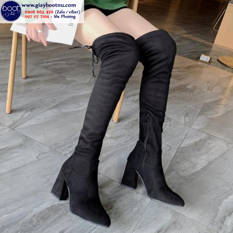 Boot nữ cổ cao gót vuông ngang đùi da lộn GCC0802 Boot nữ cổ cao gót vuông ngang đùi da lộn GCC0802
