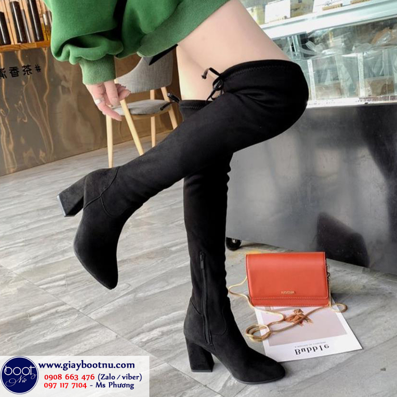 Boot nữ cổ cao gót vuông ngang đùi da lộn GCC0802 Boot nữ cổ cao gót vuông ngang đùi da lộn GCC0802