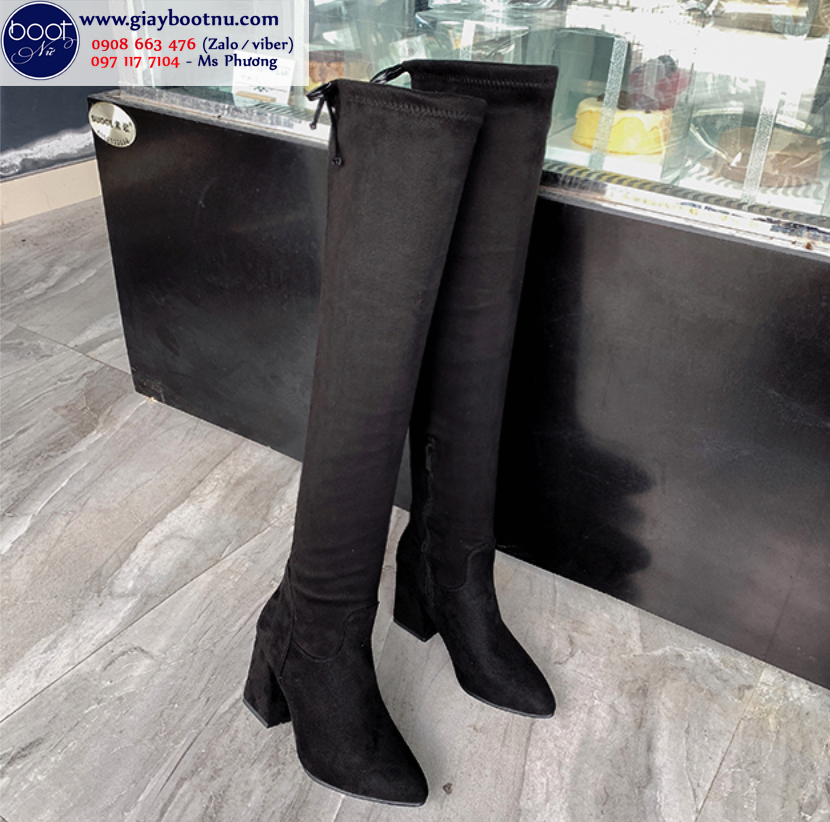 Boot nữ cổ cao gót vuông ngang đùi da lộn GCC0802 Boot nữ cổ cao gót vuông ngang đùi da lộn GCC0802