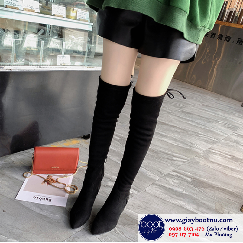 Boot nữ cổ cao gót vuông ngang đùi da lộn GCC0802 Boot nữ cổ cao gót vuông ngang đùi da lộn GCC0802