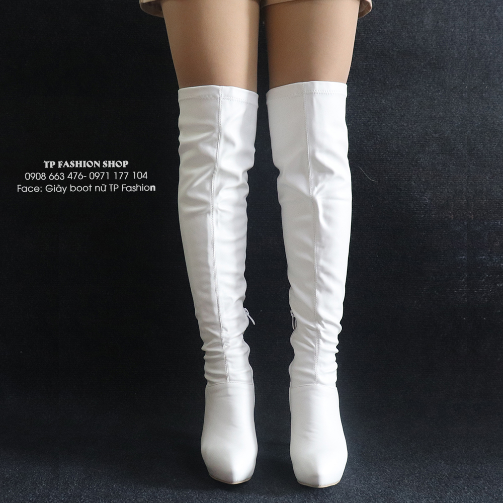 Giày boot nữ da màu trắng cổ cao GÓT NHỌN CAO 10CM trẻ trung GCC10602 Giày boot nữ da màu trắng cổ cao GÓT NHỌN CAO 10CM trẻ trung GCC10602
