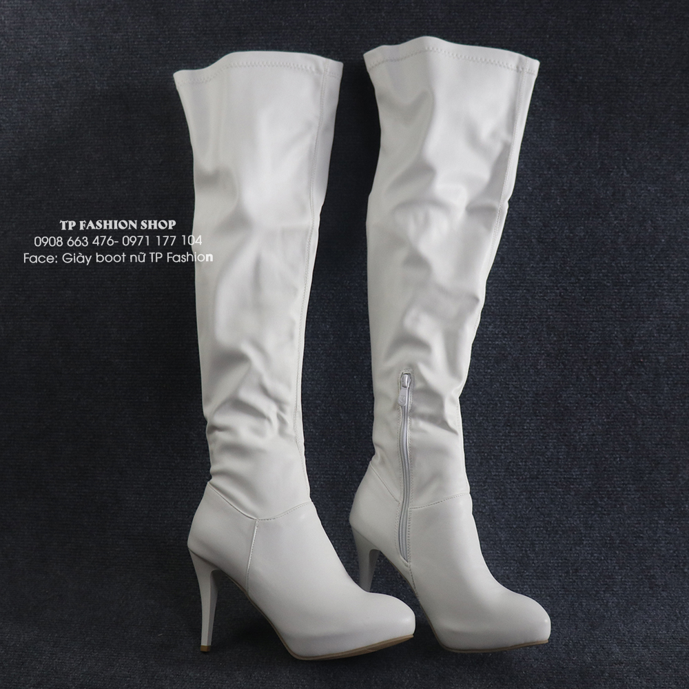 Giày boot nữ da màu trắng cổ cao GÓT NHỌN CAO 10CM trẻ trung GCC10602 Giày boot nữ da màu trắng cổ cao GÓT NHỌN CAO 10CM trẻ trung GCC10602