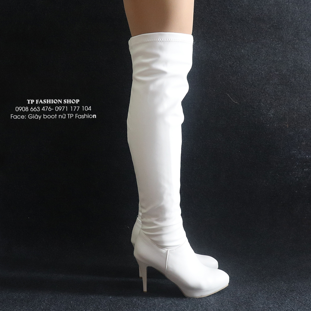 Giày boot nữ da màu trắng cổ cao GÓT NHỌN CAO 10CM trẻ trung GCC10602 Giày boot nữ da màu trắng cổ cao GÓT NHỌN CAO 10CM trẻ trung GCC10602