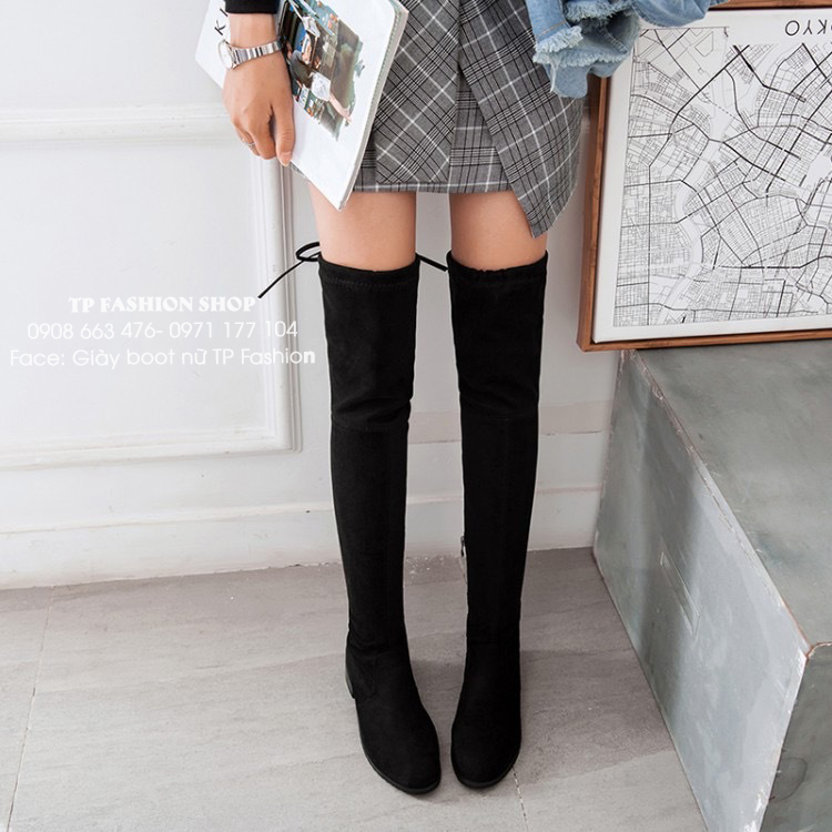 Giày boot nữ cổ cao qua gối đế trệt đơn giản có dây rút sau đùi hiện đại GCC28 Giày boot nữ cổ cao qua gối đế trệt đơn giản có dây rút sau đùi hiện đại GCC28