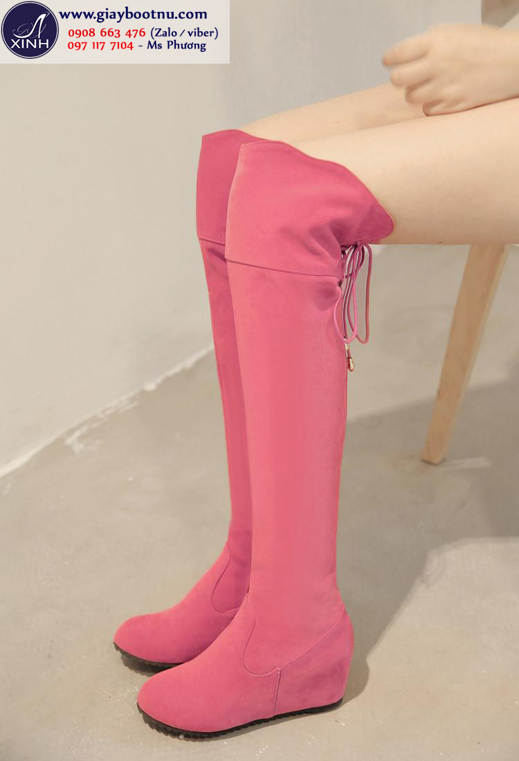Boot nữ ống cao độn đế xinh xắn màu hồng GCC4903