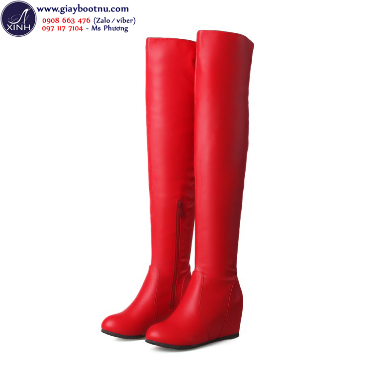 Giày boot ống cao đế xuồng size lớn màu đỏ GCC5003