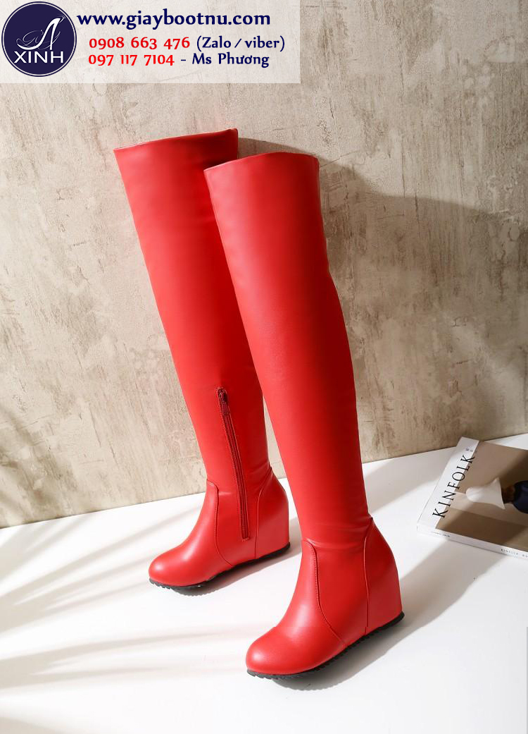 Giày boot ống cao đế xuồng size lớn màu đỏ GCC5003