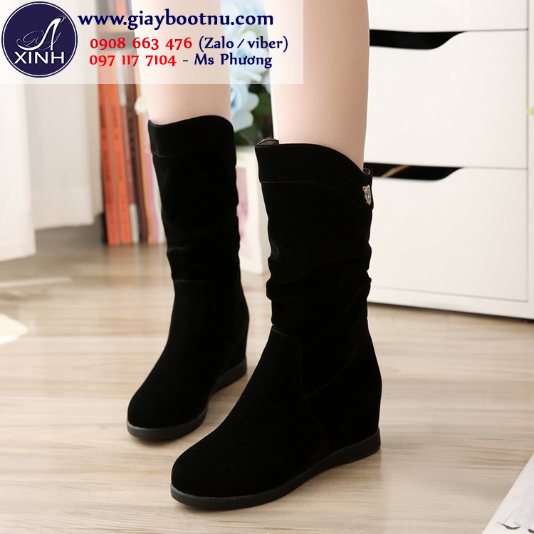 Giày boot nữ cổ lửng độn đế màu đen GBN12602 Giày boot nữ cổ lửng độn đế màu đen GBN12602