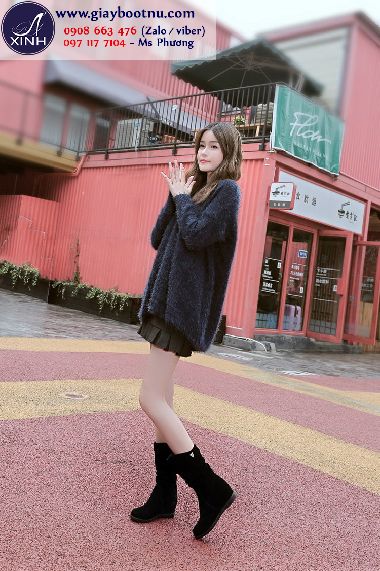 Giày boot nữ cổ lửng độn đế màu đen GBN12602 Giày boot nữ cổ lửng độn đế màu đen GBN12602
