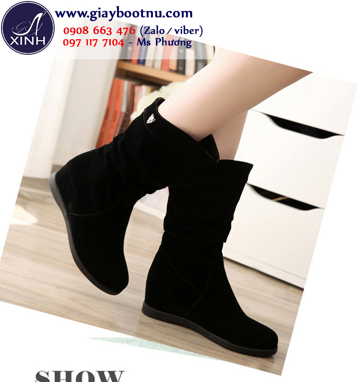 Giày boot nữ cổ lửng độn đế màu đen GBN12602 Giày boot nữ cổ lửng độn đế màu đen GBN12602