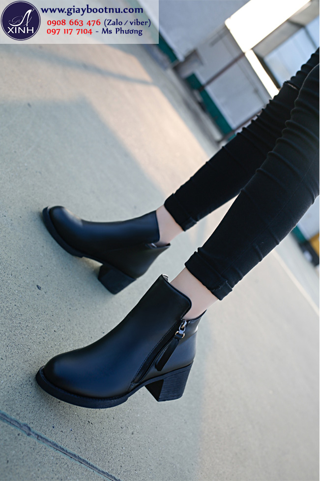 Giày boot nữ cổ ngắn đế vuông ôm chân sành điệu GBN15201
