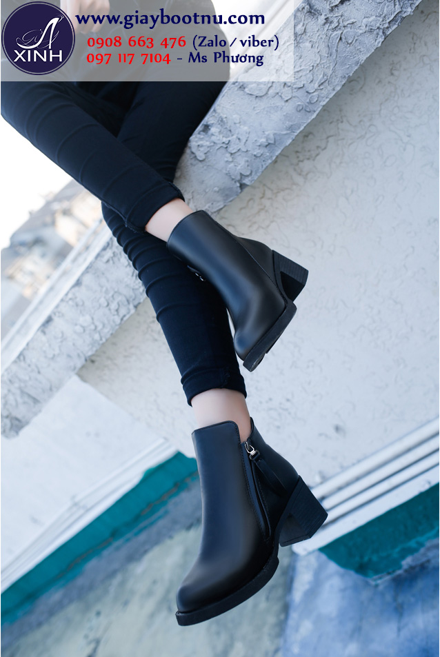 Giày boot nữ cổ ngắn đế vuông ôm chân sành điệu GBN15201