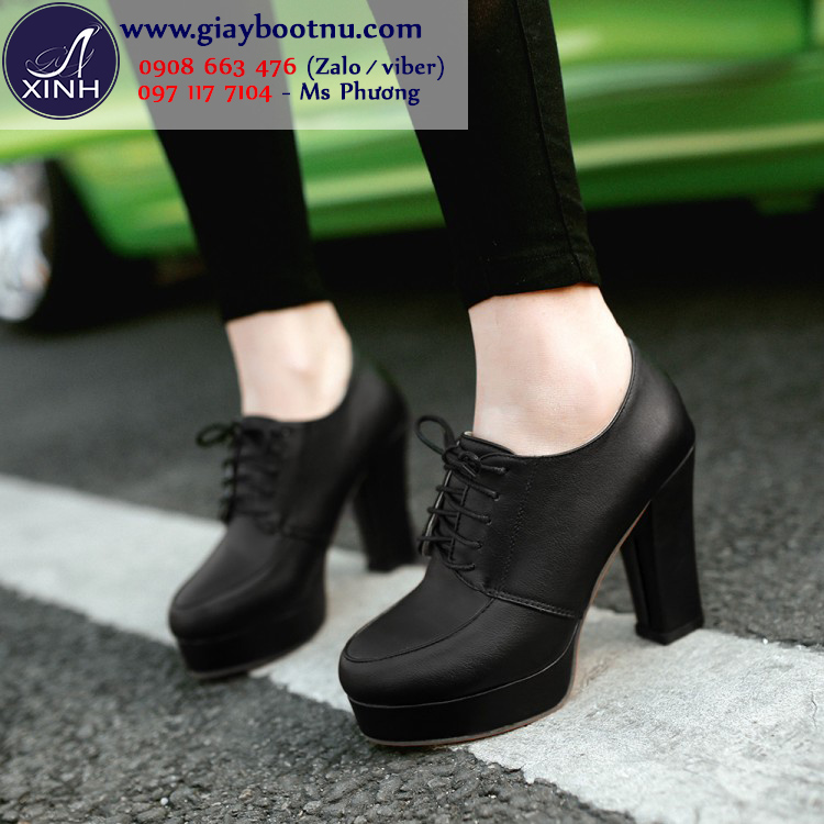 Giày boot nữ cổ sâu đế vuông sang trọng màu đen GBN15401