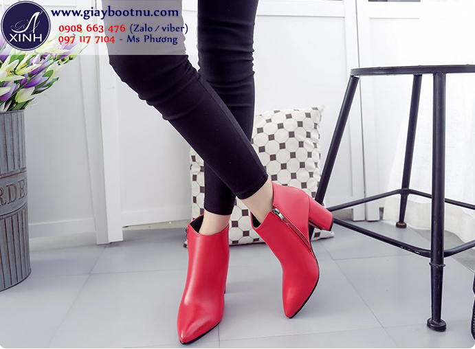 Giày boot nữ cổ ngắn màu đỏ sành điệu GBN16202 Giày boot nữ cổ ngắn màu đỏ sành điệu GBN16202