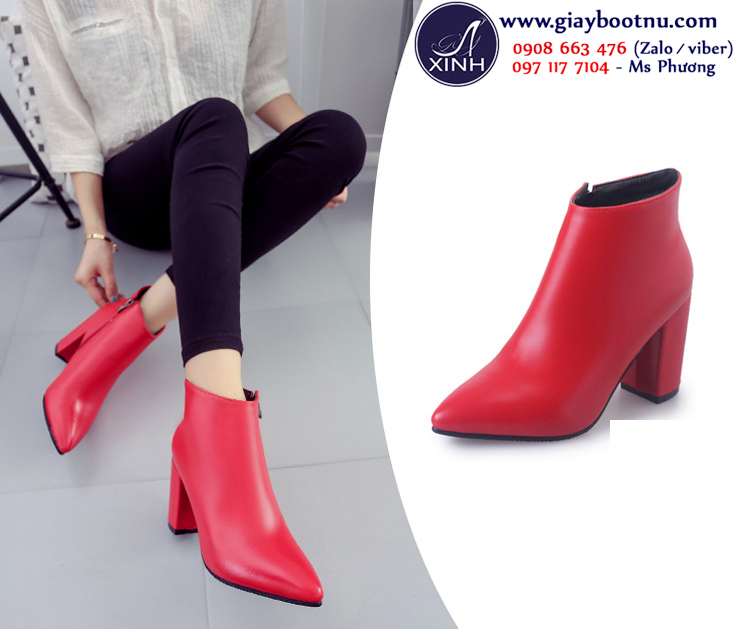 Giày boot nữ cổ ngắn màu đỏ sành điệu GBN16202 Giày boot nữ cổ ngắn màu đỏ sành điệu GBN16202