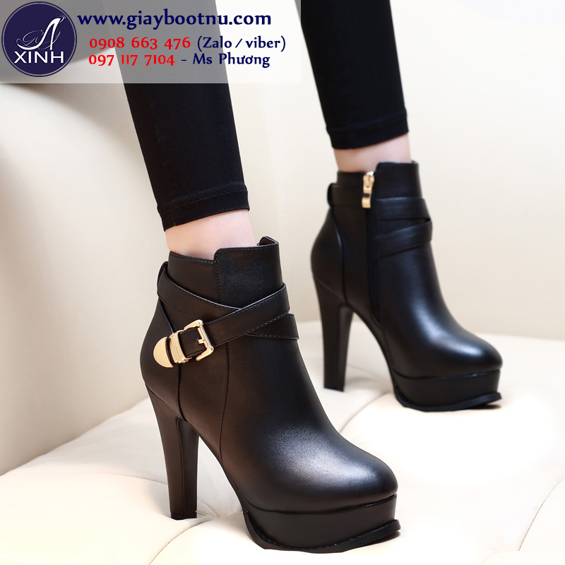 Giày boot nữ cổ ngắn sành điệu 10cm màu đen GBN178