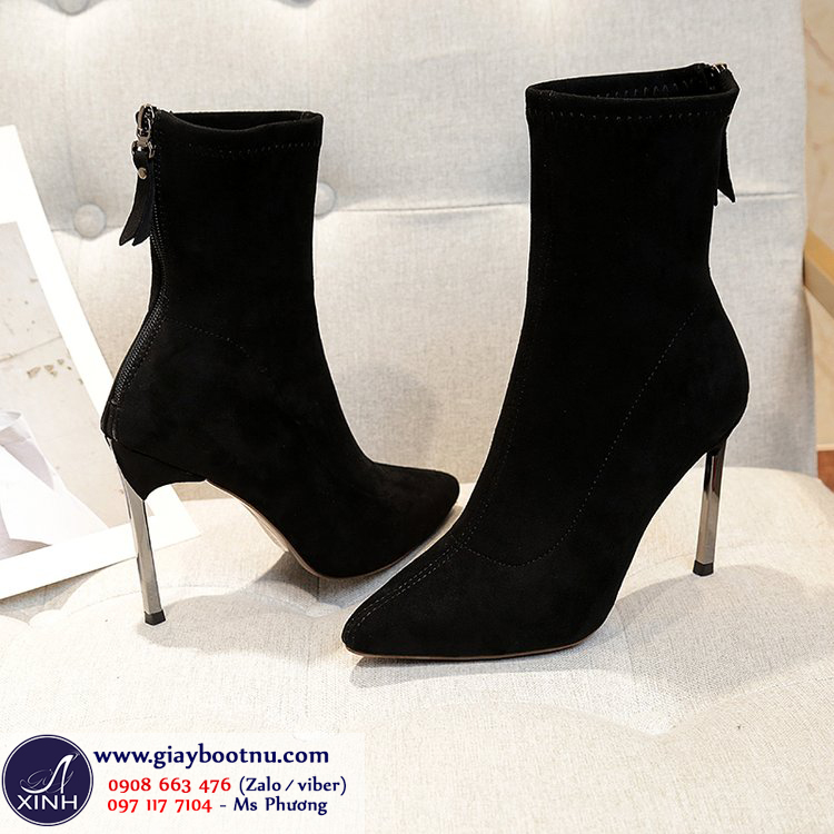 Giày boot tất cổ lửng da lộn sành điệu màu đen GBN19001 Giày boot tất cổ lửng da lộn sành điệu màu đen GBN19001