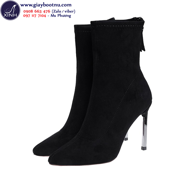 Giày boot tất cổ lửng da lộn sành điệu màu đen GBN19001 Giày boot tất cổ lửng da lộn sành điệu màu đen GBN19001