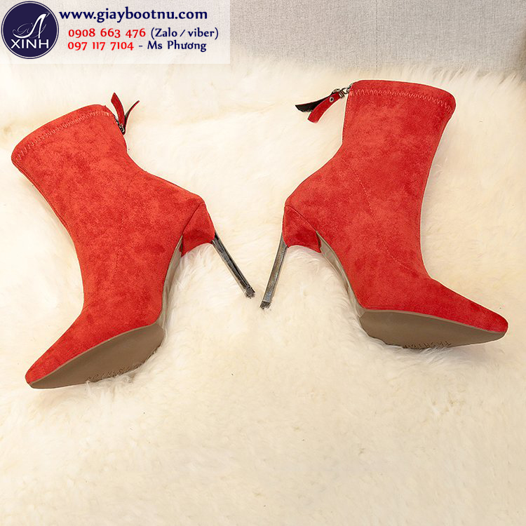 Giày boot tất cổ lửng da lộn sành điệu màu đỏ GBN19003 Giày boot tất cổ lửng da lộn sành điệu màu đỏ GBN19003