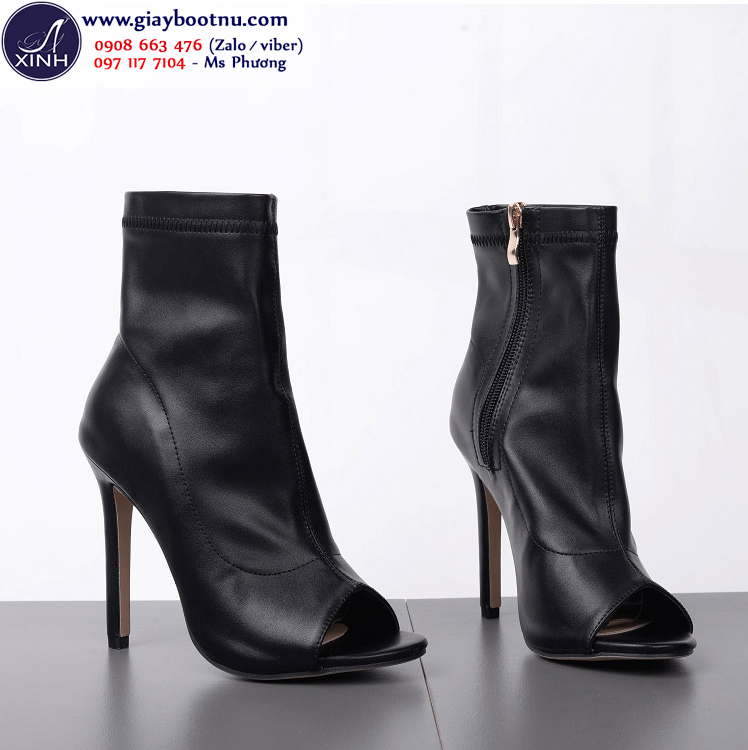 Giày boot nữ hở mũi cổ lửng da bóng ôm chân GBN193 Giày boot nữ hở mũi cổ lửng da bóng ôm chân GBN193