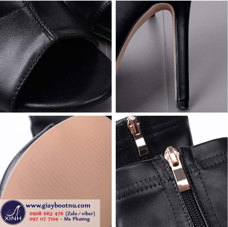 Giày boot nữ hở mũi cổ lửng da bóng ôm chân GBN193 Giày boot nữ hở mũi cổ lửng da bóng ôm chân GBN193