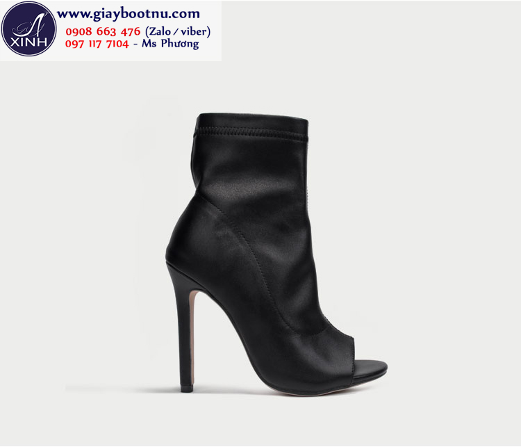 Giày boot nữ hở mũi cổ lửng da bóng ôm chân GBN193 Giày boot nữ hở mũi cổ lửng da bóng ôm chân GBN193