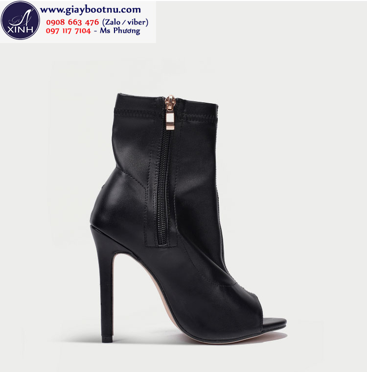 Giày boot nữ hở mũi cổ lửng da bóng ôm chân GBN193 Giày boot nữ hở mũi cổ lửng da bóng ôm chân GBN193