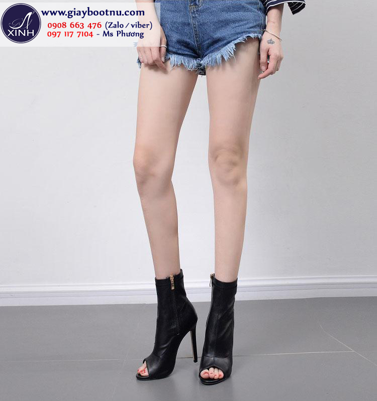 Giày boot nữ hở mũi cổ lửng da bóng ôm chân GBN193 Giày boot nữ hở mũi cổ lửng da bóng ôm chân GBN193
