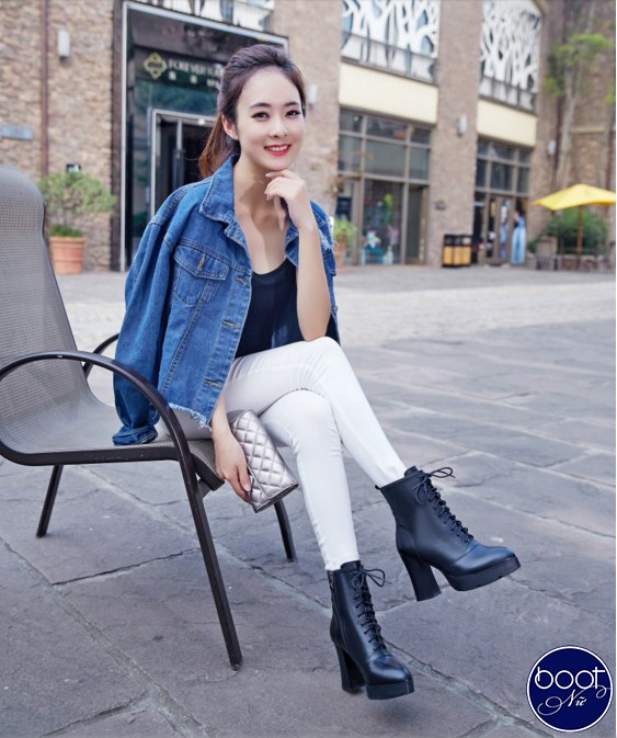 Giày boot nữ đế vuông bụi bặm cá tính GBN45 Giày boot nữ đế vuông bụi bặm cá tính GBN45