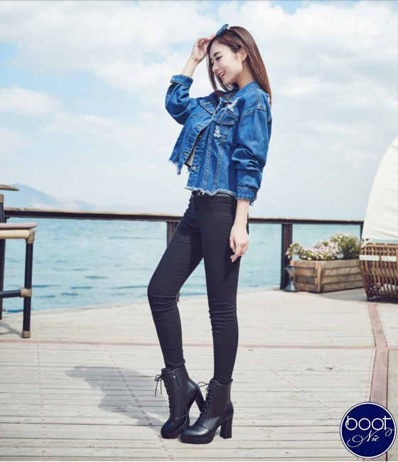 Giày boot nữ đế vuông bụi bặm cá tính GBN45 Giày boot nữ đế vuông bụi bặm cá tính GBN45