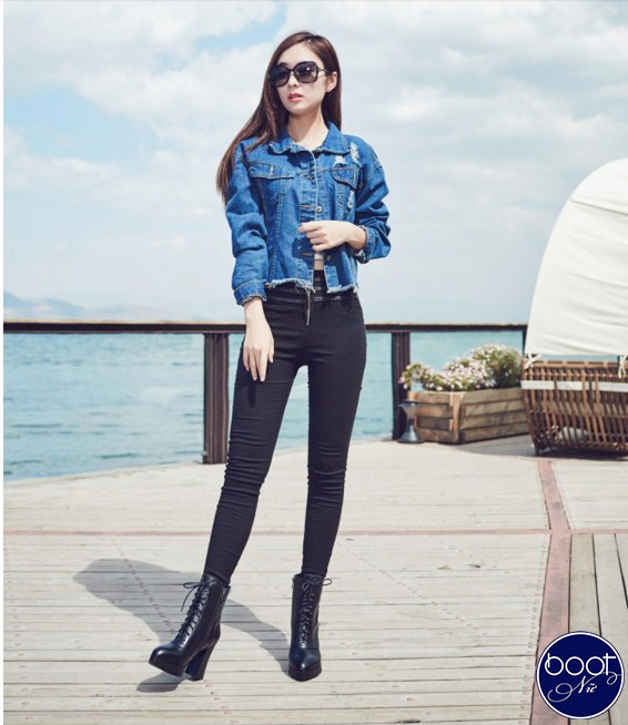 Giày boot nữ đế vuông bụi bặm cá tính GBN45 Giày boot nữ đế vuông bụi bặm cá tính GBN45