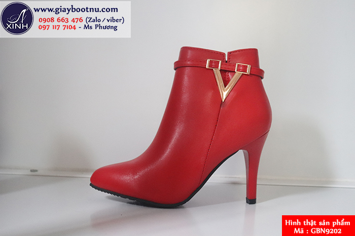 Boot nữ cổ ngắn 8.5cm màu đỏ GBN9202 Boot nữ cổ ngắn 8.5cm màu đỏ GBN9202