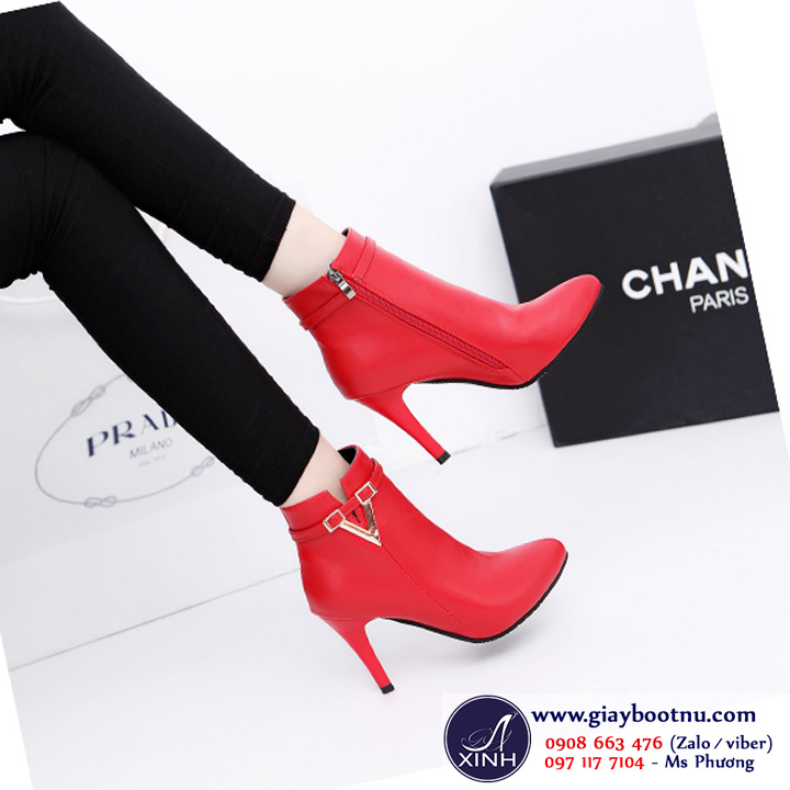 Giày boot nữ cổ ngắn 8.5cm màu đỏ GBN9202 Giày boot nữ cổ ngắn 8.5cm màu đỏ GBN9202