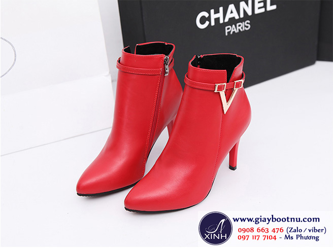 Giày boot nữ cổ ngắn 8.5cm màu đỏ GBN9202 Giày boot nữ cổ ngắn 8.5cm màu đỏ GBN9202