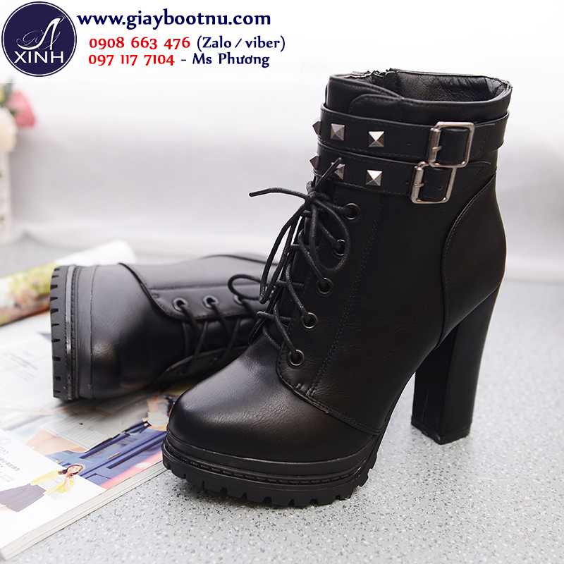 Giày boot nữ cổ ngắn màu đen cá tính GBN95 Giày boot nữ cổ ngắn màu đen cá tính GBN95