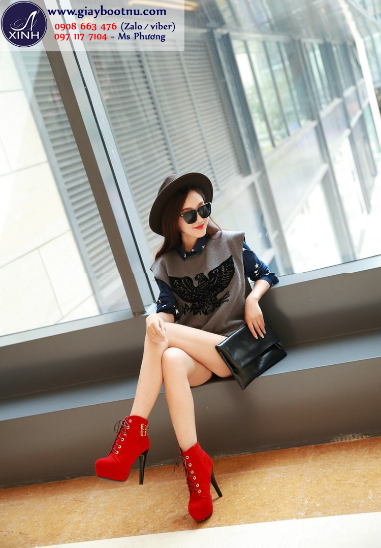 Giày boot nữ cổ ngắn cột dây 12cm sành điệu GBN1902 Giày boot nữ cổ ngắn cột dây 12cm sành điệu GBN1902