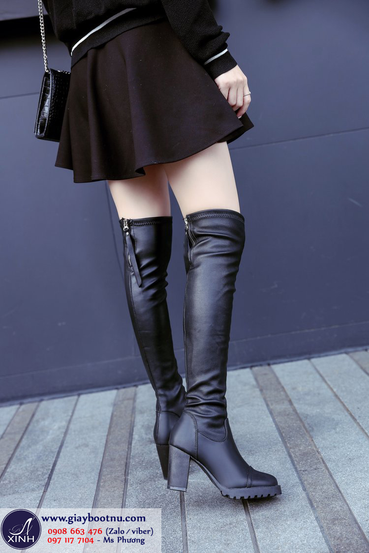 Boot nữ ngang đùi đế vuông sành điệu GCC21 Boot nữ ngang đùi đế vuông sành điệu GCC21