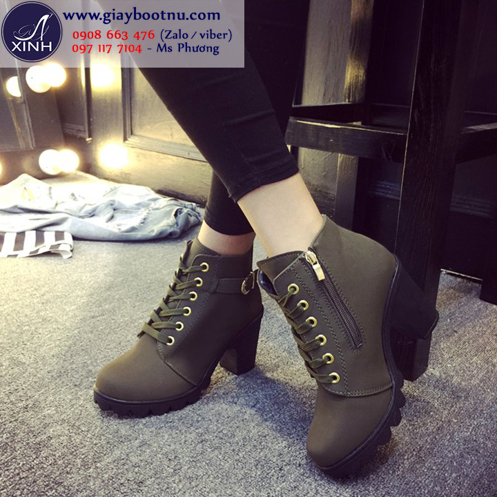 Giày boot nữ cổ thấp giá rẻ màu xanh rêu mẫu giày với tông màu cực lạ mắt là sự lựa chọn của rất nhiều bạn gái