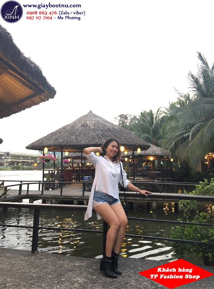 Chị Tôn Cẩm Nhung sang trọng và trẻ trung với giày boot nữ cổ ngắn sang trọng GBN129 Chị Tôn Cẩm Nhung sang trọng và trẻ trung với giày boot nữ cổ ngắn sang trọng GBN129