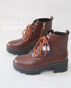 Giày boot nữ cổ ngắn cột dây đế bảng cao 5cm màu nâu sành điệu GBN0303 Giày boot nữ cổ ngắn cột dây đế bảng cao 5cm màu nâu sành điệu GBN0303